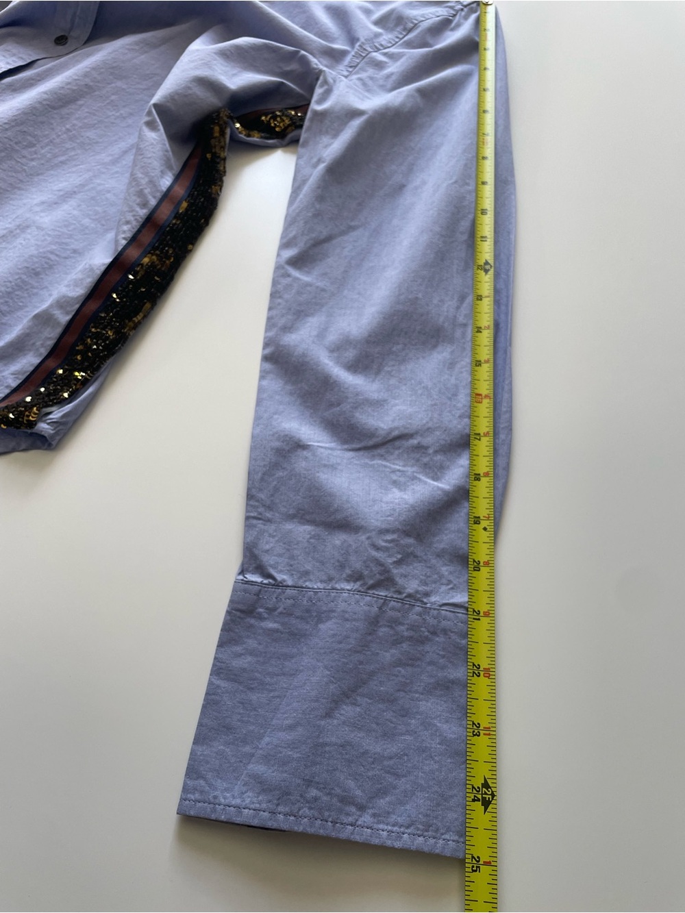 J.Crew Sequin Side Stripe Boyfriend Button-Up Shirt Blue Gold Cotton Oversized 8 - Picture 11 of 15